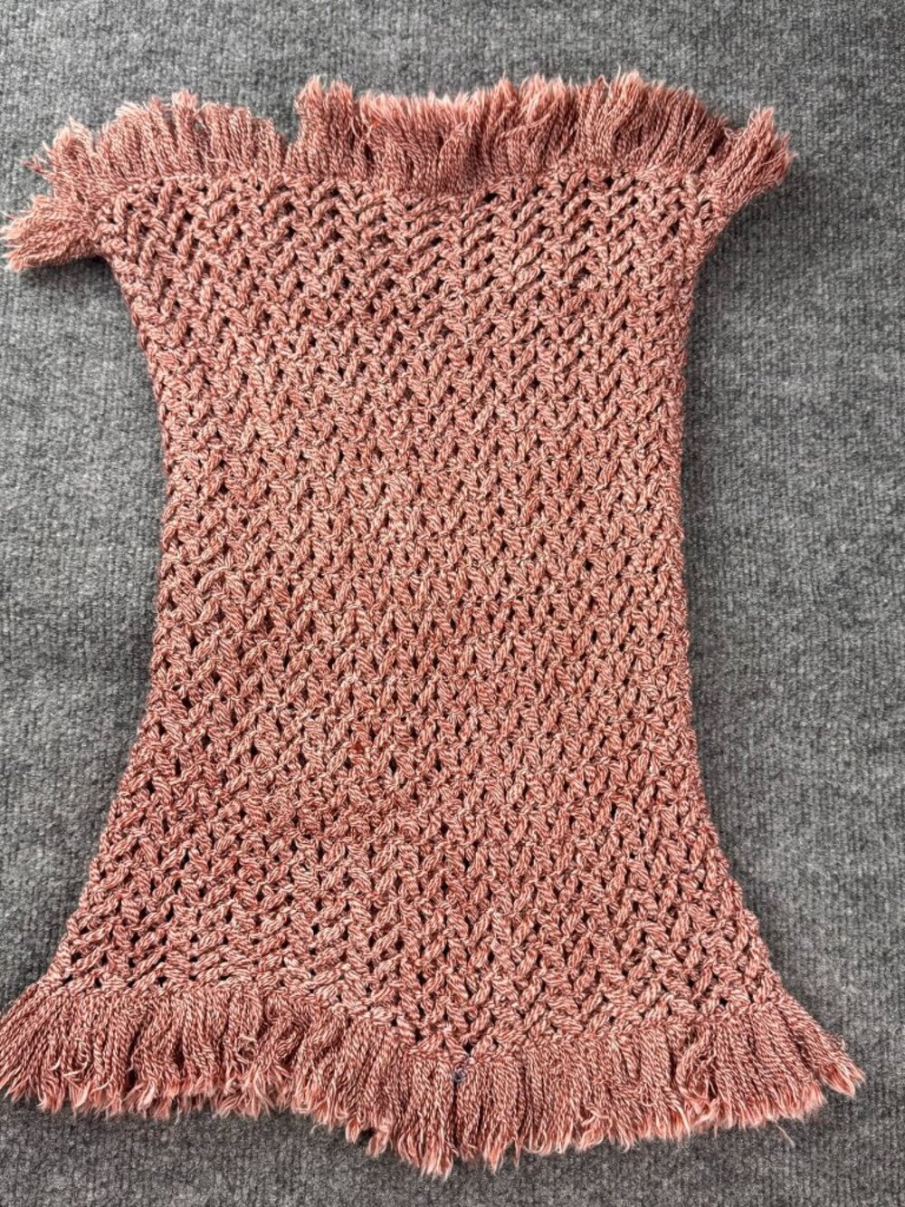 Boho Fringe Knit Bandeau Strapless Top Rust Marled Open Weave Festival